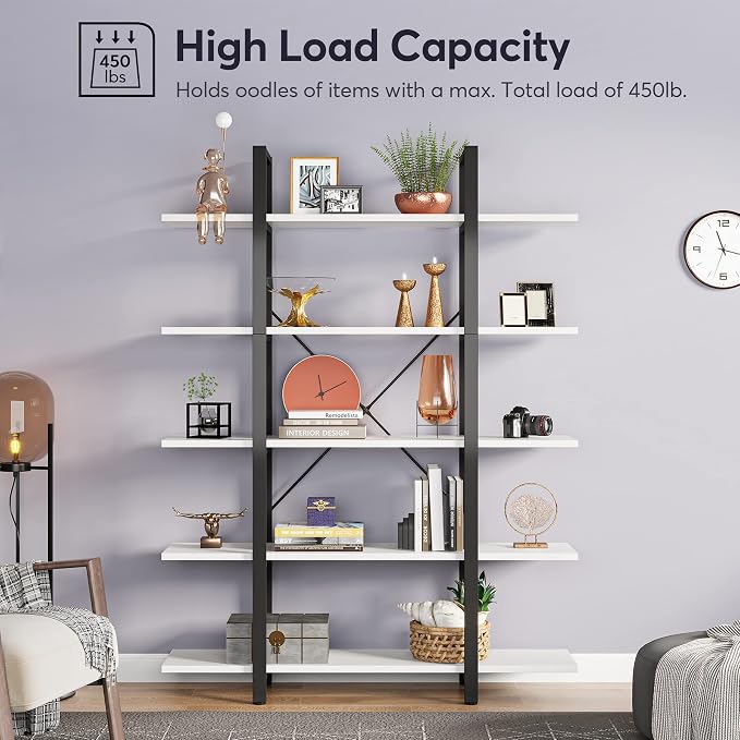 Tribesigns 5-Tier Bookshelf, Vintage Industrial Style Bookcase 72 H x 12 W x - Image 5