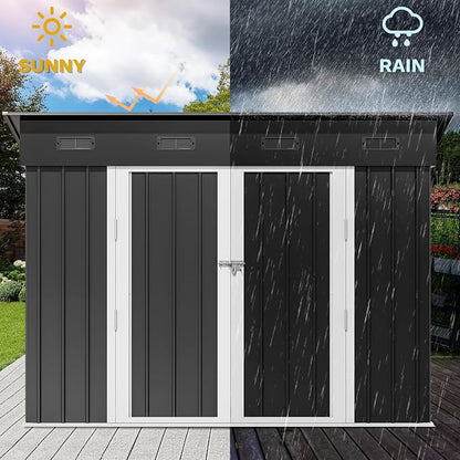 DWVO 9' x 4' Outdoor Storage Shed, Lockable Double Doors, Sloped Roof, - Image 4