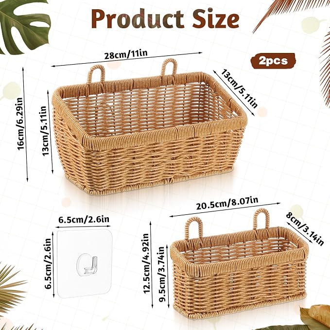 2 Pcs Wall Hanging Baskets for Storage, Woven Hanging Basket | - Image 2