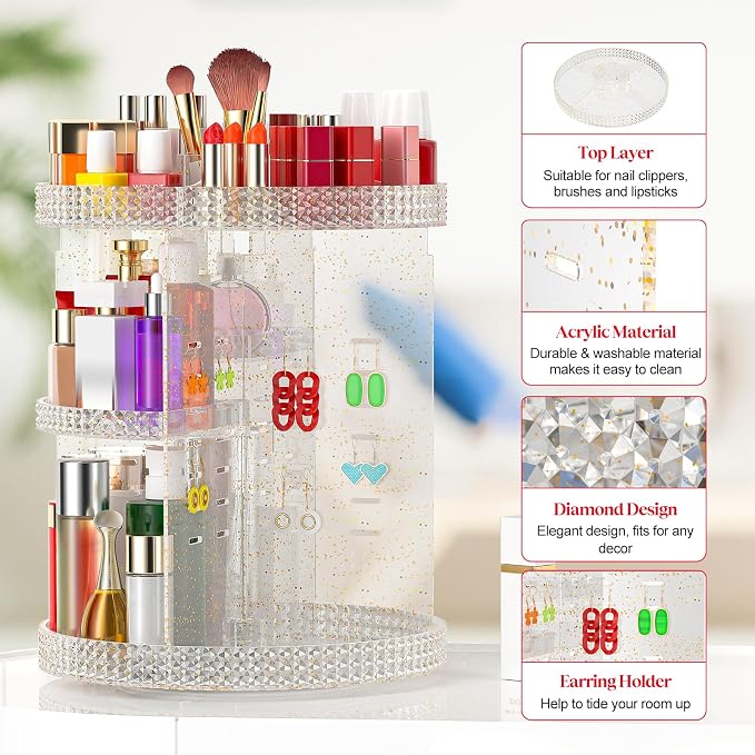 Awenia Makeup Organizer 360-Degree Rotating, Adjustable Makeup Storage - Image 4