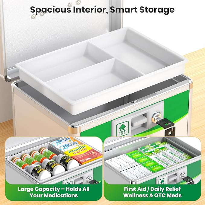 Medicine Lock Box with Keys, Small 10x6.9x6.9in, Aluminum Child-Safe Lock | - Image 7