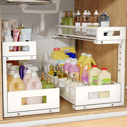2 Pack 20.47IN Depth Under Sink Storage Organizer, Large 2-Tier Elegant Mesh by UnderSinkOrganizer