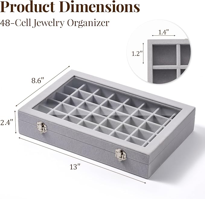 48 Grid Earring Organizer and Storage: Velvet Jewelry Tray - Image 3