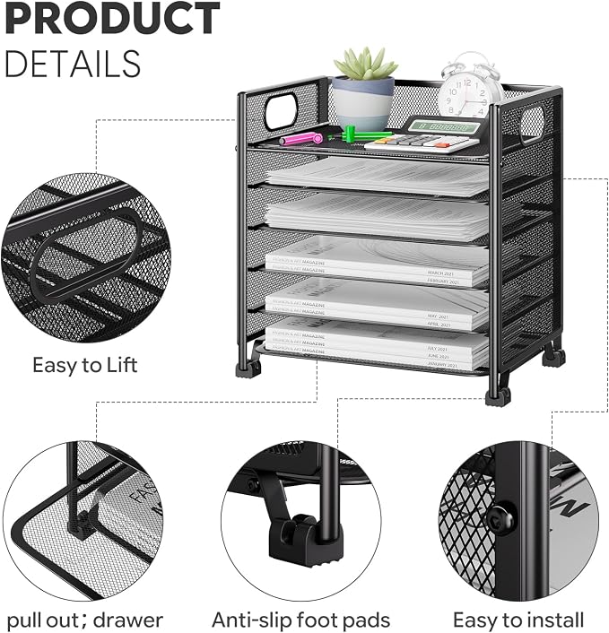 Simple Trending 6-Tier Letter Tray Organizer, Metal Mesh File Holder - Image 6