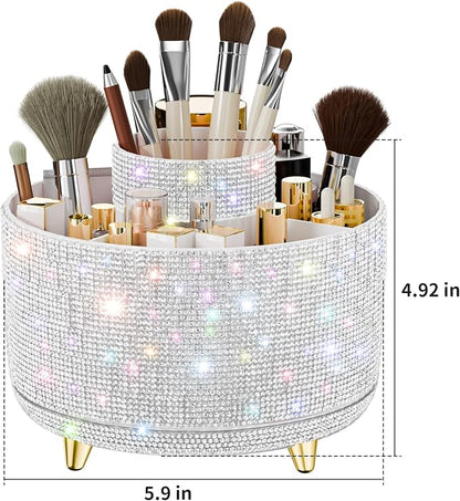 fanado Bling Diamond Makeup Brush Holder, 360° Rotating Makeup Organizer - Image 4