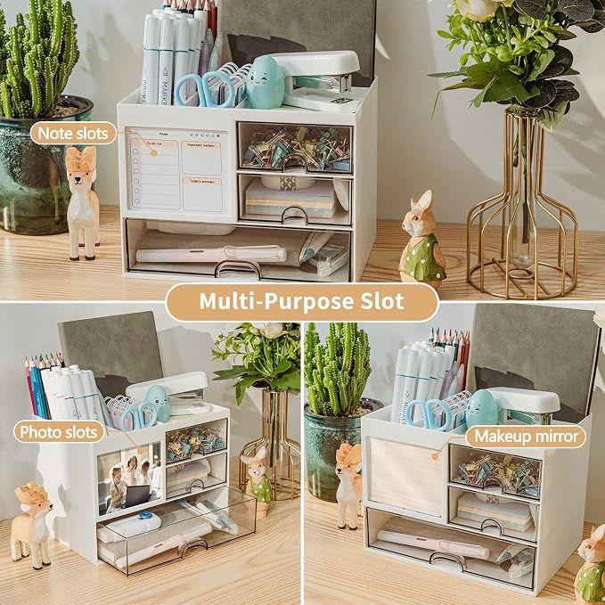QIYVLOS Desk Organizer with 3 Drawer, Desk Organizers and Storage with 8 - Image 4
