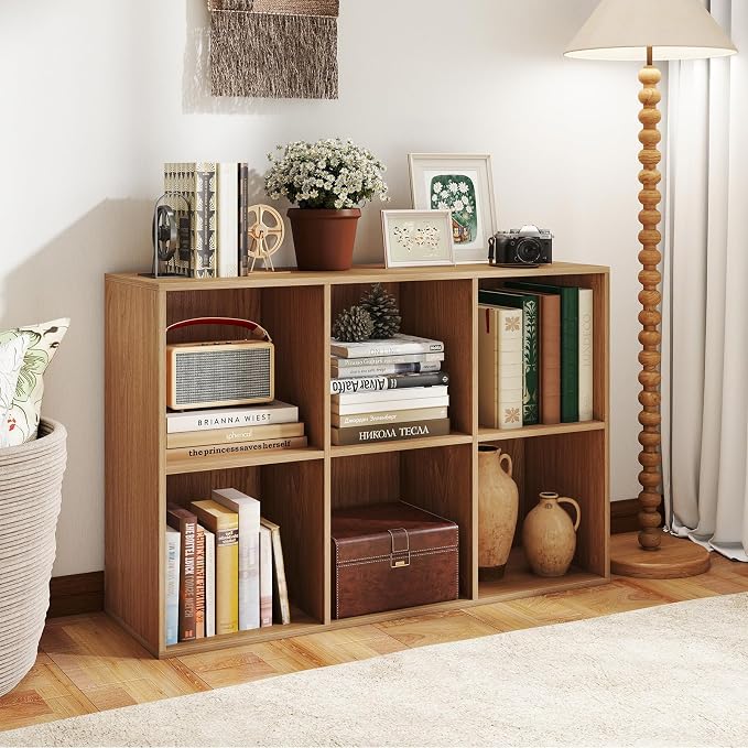 Giantex 6-Cube Bookcase, 3-Tier Cubby Bookshelf, Horizontal Vertical Display - Image 2