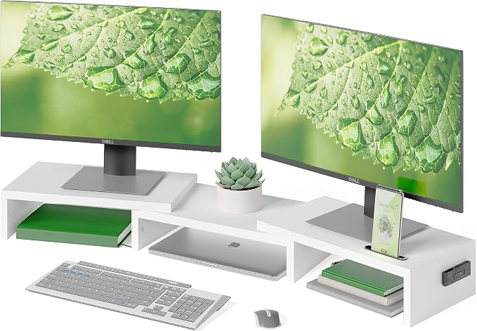 BONTEC Dual Monitor Stand Riser, Adjustable Length & Swivel Angle, Ergonomic by BONTEC