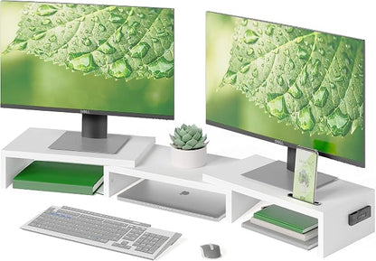 BONTEC Dual Monitor Stand Riser, Adjustable Length & Swivel Angle, Ergonomic by BONTEC