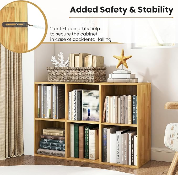 Giantex 6-Cube Bookcase, 3-Tier Cubby Bookshelf, Horizontal Vertical Display - Image 7