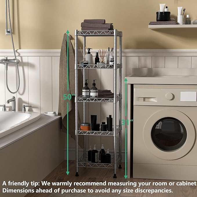 GIOTORENT 5 Tier Standing Shelving Metal Units, Adjustable Height Wire Shelf - Image 5