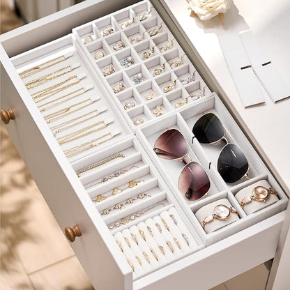 Velvet Jewelry Drawer Organizer Trays – White Stackable Jewelry Storage Inserts - Image 5