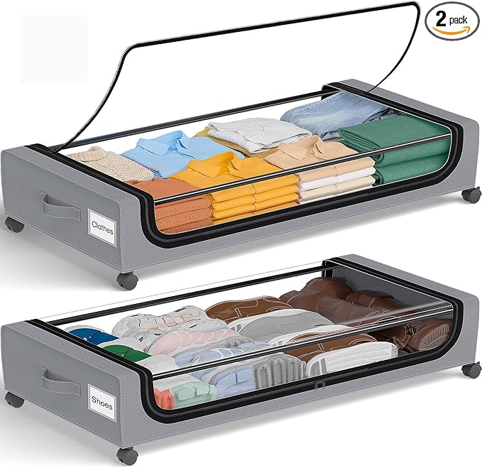 GoMaihe Under Bed Storage with Wheels: 70L Underbed Storage Containers with Lids by GoMaihe