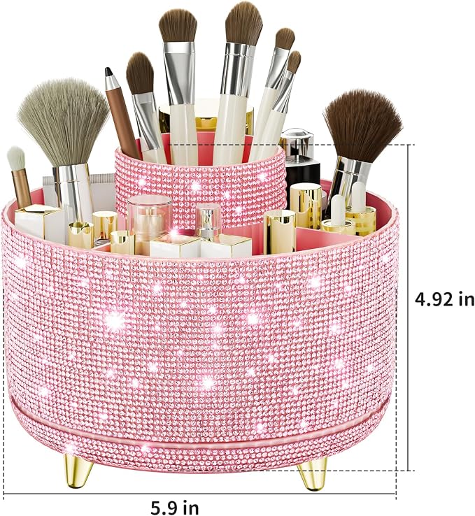 fanado Bling Diamond Makeup Brush Holder, 360° Rotating Makeup Organizer - Image 4