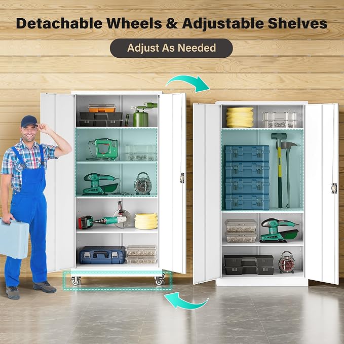 SISESOL 75" Tall Metal Storage Cabinet - Image 5