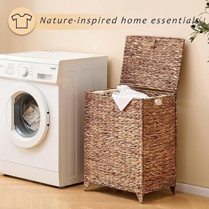 Large Laundry Hamper with Lid, Handwoven Hyacinth Rattan Clothes Hamper with - Image 6