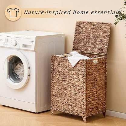 Large Laundry Hamper with Lid, Handwoven Hyacinth Rattan Clothes Hamper with - Image 6
