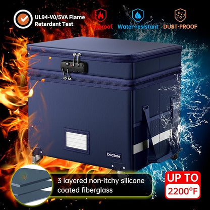 DocSafe File Box with Lock, 2-Layer Fireproof Document Box with Wheels - Image 4
