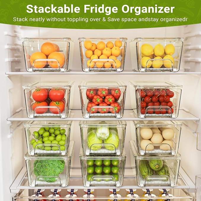 Imncya 6 Pack Stackable Pull-Out Fridge Organizer Drawers, Fridge Stackable - Image 3