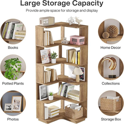 Tribesigns 6 Tier Corner Bookshelf, 64.9 Inches Tall L Shaped Bookcase - Image 6