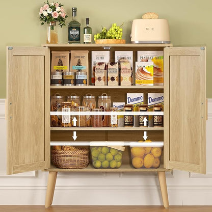Iwell Storage Cabinet with 2 Shelves, Rattan Cabinet with 2 Doors, Sideboard - Image 5