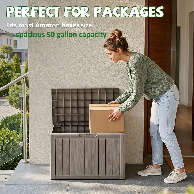 DRATO 50 Gallon Outdoor Storage Box Waterproof, Lockable Resin Deck Box - Image 7