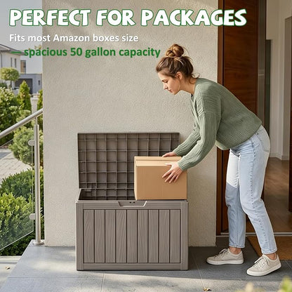 DRATO 50 Gallon Outdoor Storage Box Waterproof, Lockable Resin Deck Box - Image 7