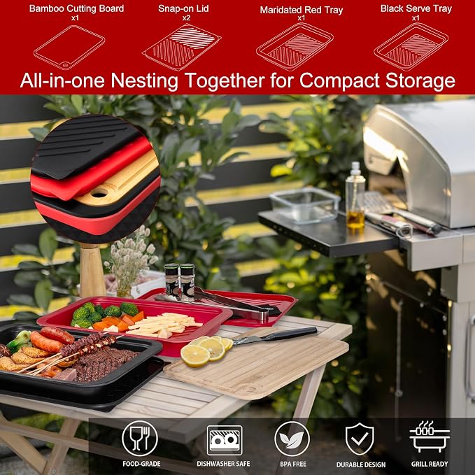 Deep Grill Carry System with Lids, Cutting Board, Gift Ready BBQ Carry Tray - Image 2