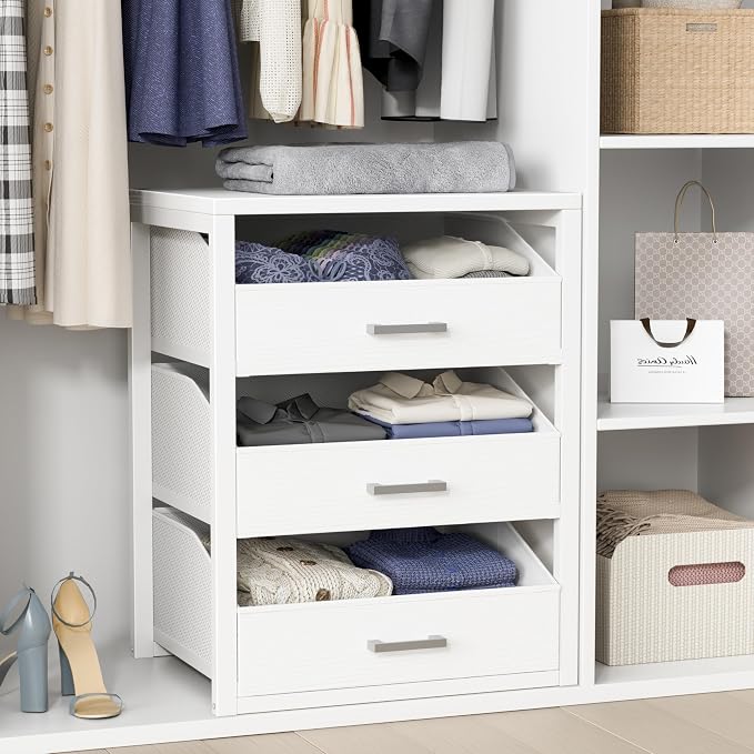 BOLUO Closet Drawers White Fabric 3 Drawer Small Dresser by BOLUO