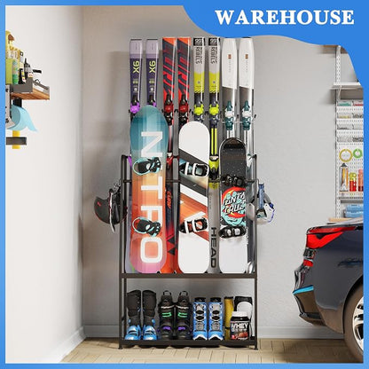 Ski Rack for Garage, Freestanding Snowboard Rack for Ski, Ski Boot, Ski Poles - Image 6