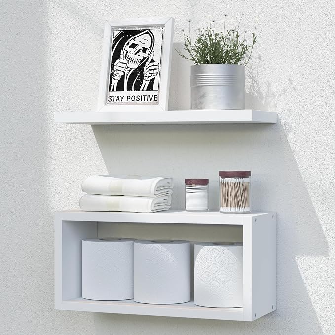 RICHER HOUSE White Floating Shelves Bathroom, Small Wall Shelf Over Toilet | by RicherHouse