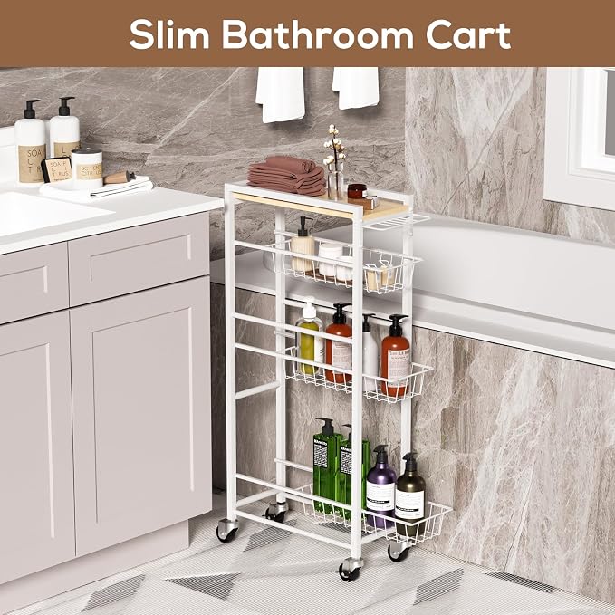 4 Tier Slim Rolling Storage Cart - Image 6