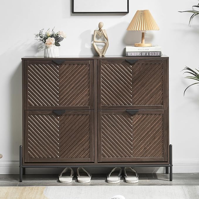 Shoe Cabinet with 4 Flip Drawers, Narrow Entryway Rack, Freestanding, - Image 7