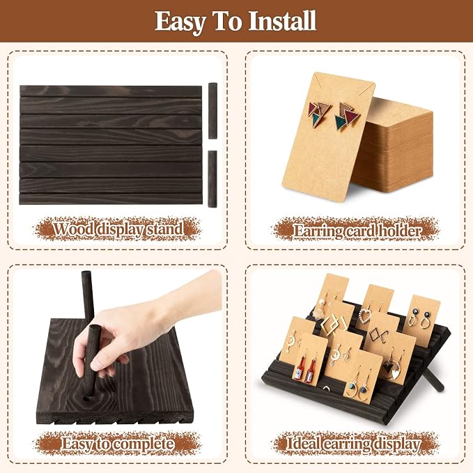 Marsui 62 Pcs Wood Earring Display Stand Earring Card Display 2 Sets of Holder - Image 3