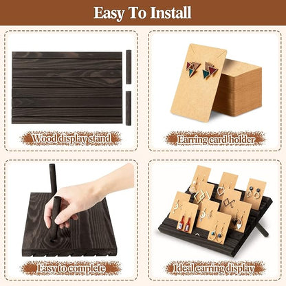 Marsui 62 Pcs Wood Earring Display Stand Earring Card Display 2 Sets of Holder - Image 3
