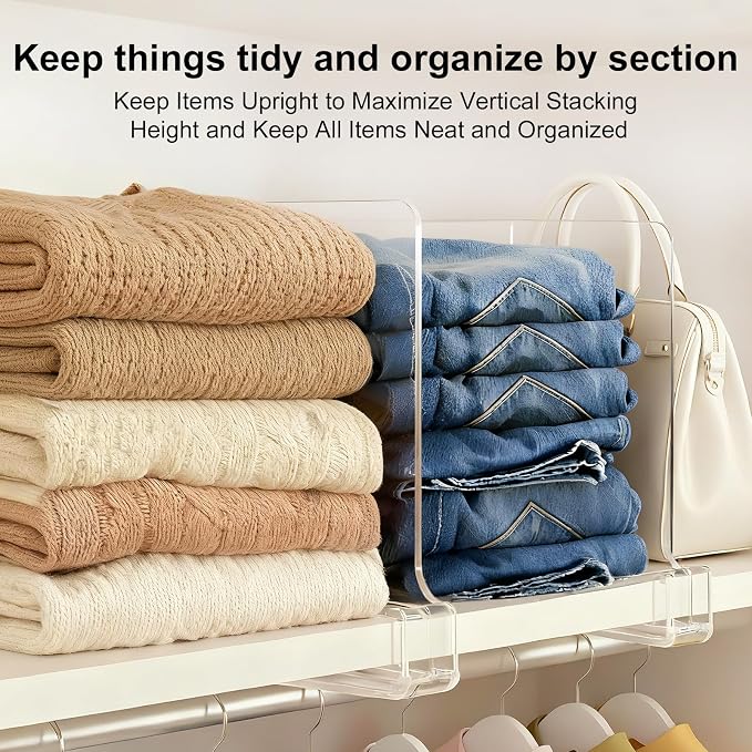 Purse Organizer for Closet Shelf Dividers: 6-Pack Adjustable Clear Acrylic Bag - Image 4