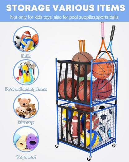 Mythinglogic Rolling Sports Ball Storage Cart, Sports Lockable Ball Storage - Image 6