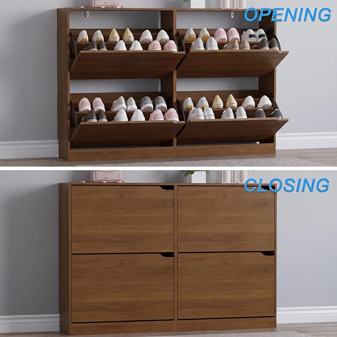 BORNOON Shoe Cabinet with 4 Flip Drawers, Narrow Hidden Shoe Storage Cabinet - Image 5