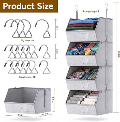 2 Pack 4-Tier Hanging Closet Organizer, Detachable Hanging Storage Shelves - Image 3