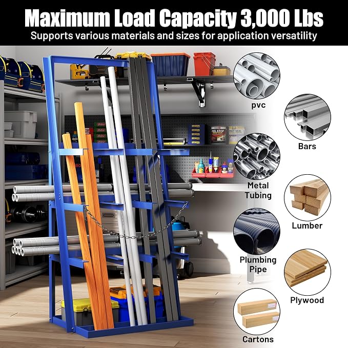 Vertical Bar Rack, 3000 LB Capacity, Steel Bays Long Parts Storage Rack - Image 3