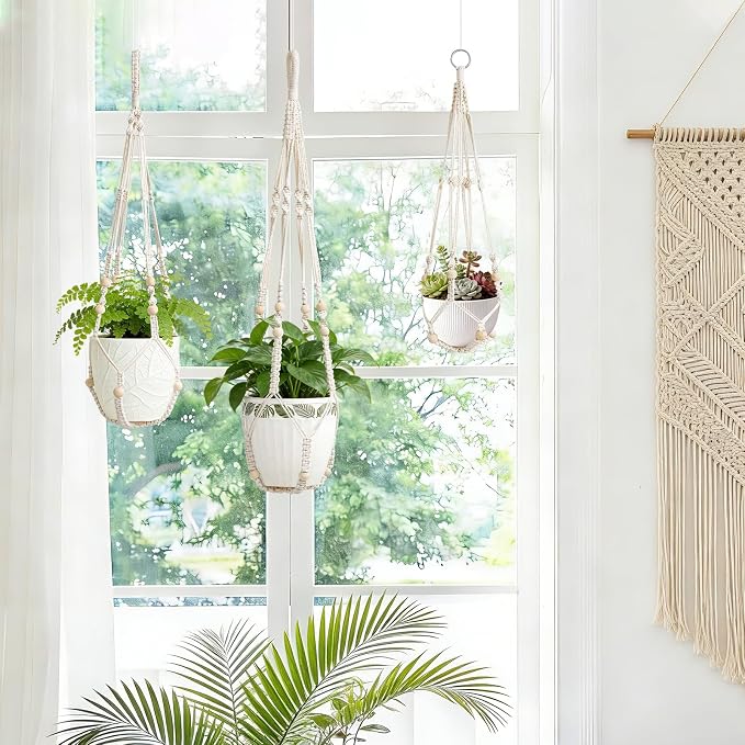 LEWESU 3 Pack Macrame Plant Hanger Indoor 3 Different Sizes Hanging Planter - Image 2