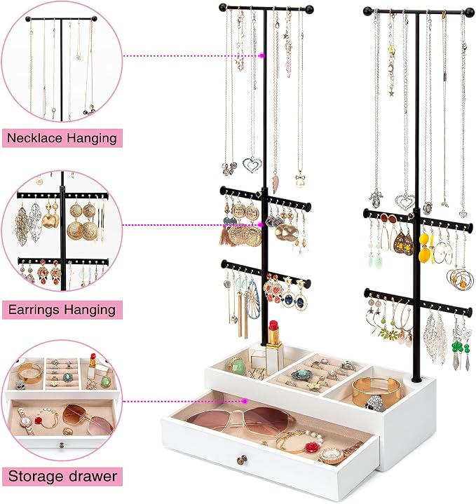 Emfogo Jewelry Organizer Stand Wood Basic Jewelry Drawer Storage Box - Image 4