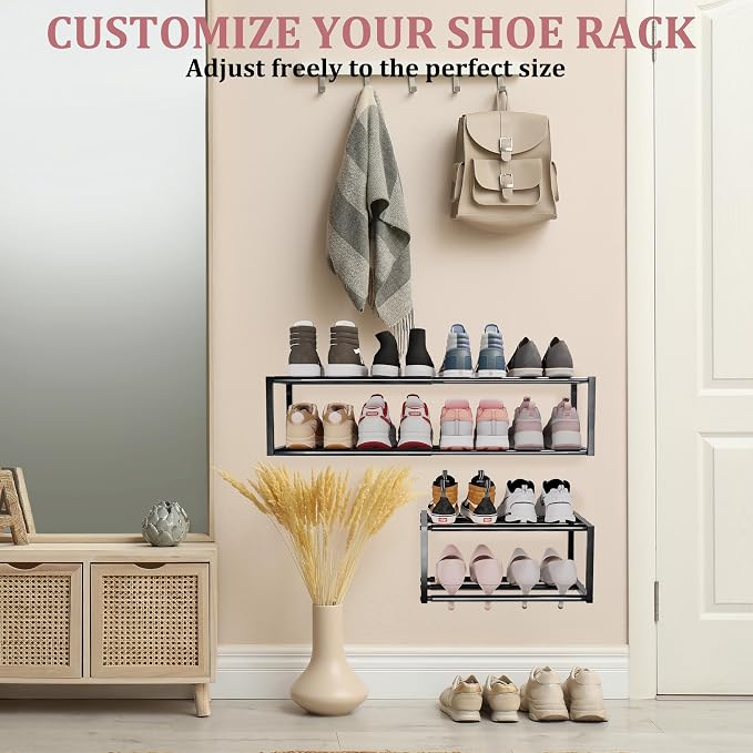 2 Pack Expandable Wall Mounted Shoe Rack, Heavy Duty Metal Shoe Holder - Image 2