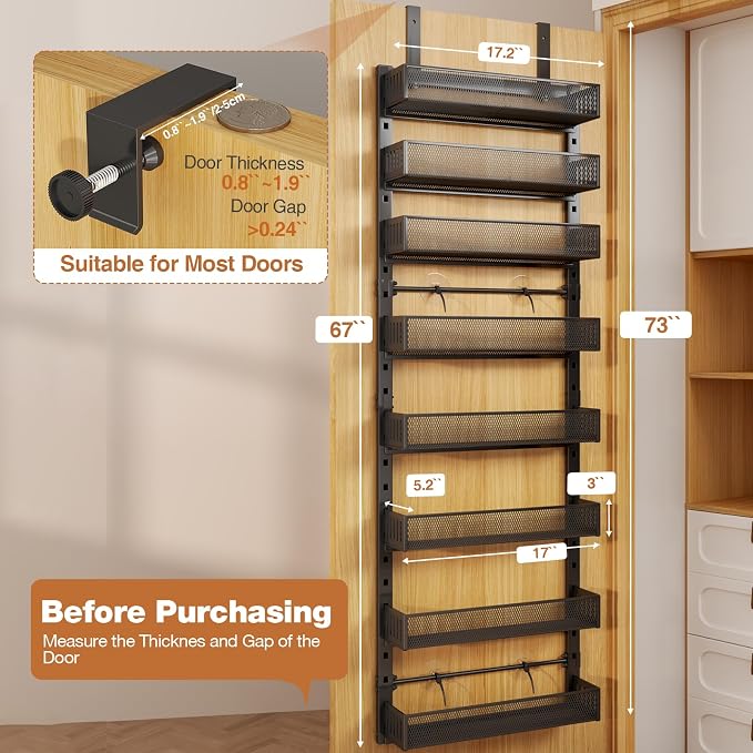 Pantry Door Organizers and Storage, 8-Tier Large Metal Heavy-Duty Frame Over - Image 2
