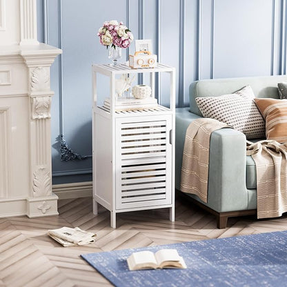 HITNET Bamboo Bathroom Storage Cabinet, 4 Tier Small White Floor Cabinet - Image 7