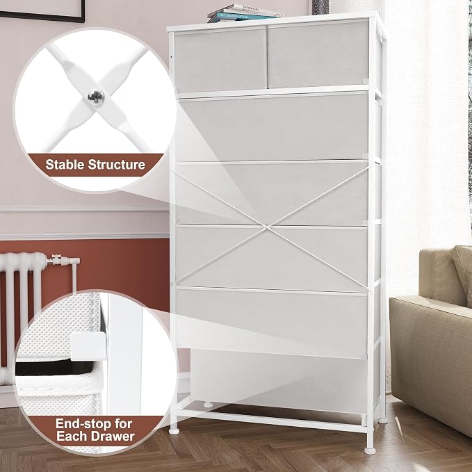 Fabric Dresser with 7 Drawers, Vertical Storage Tower | Sturdy Steel Frame - Image 6