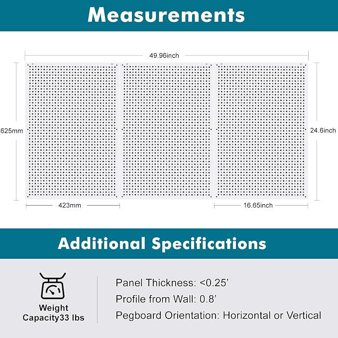 Pegboard Rack Garage Storage, Steel Pegboard Heavy Duty- 3 Pack 16-Inch X - Image 4