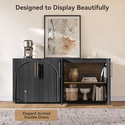 Sideboard Buffet Cabinet with Fluted Doors, 94.5'' W Credenza | Modular Storage - Image 5