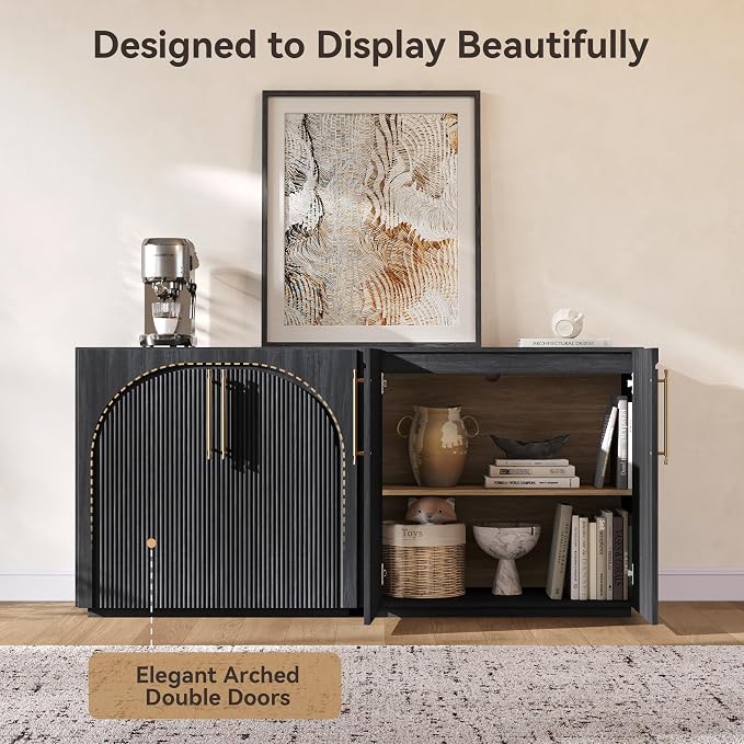 Sideboard Cabinet with Fluted Doors, 31.5''W Arched Credenza | Modular Storage - Image 5