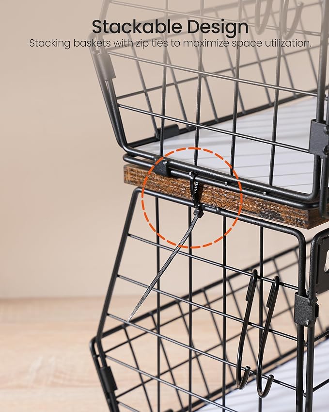 2-Tier Fruit Basket for Kitchen, Stackable Hanging Basket Wire Baskets - Image 9